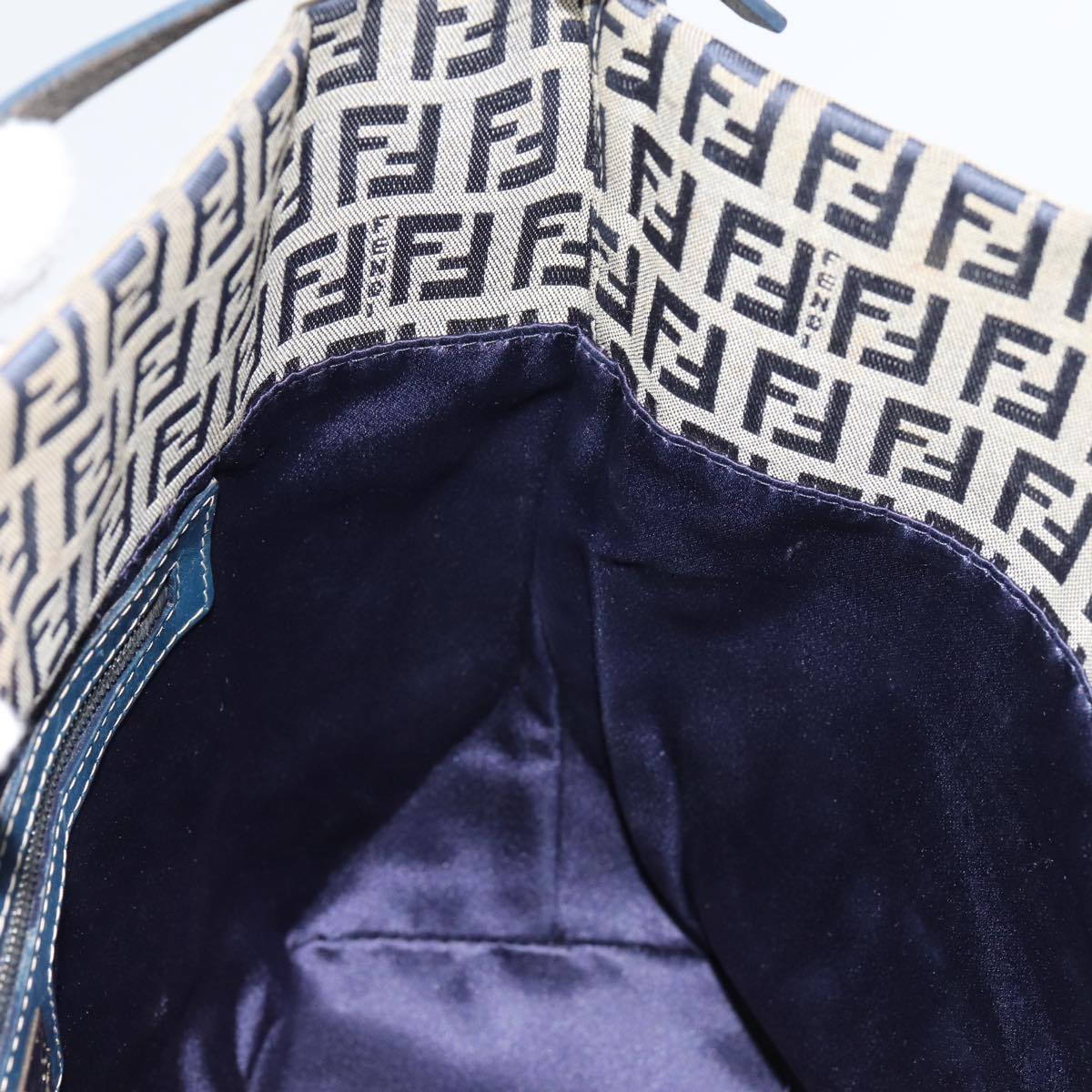 FENDI Zucchino Canvas Hand Bag Navy Silver ep5563
