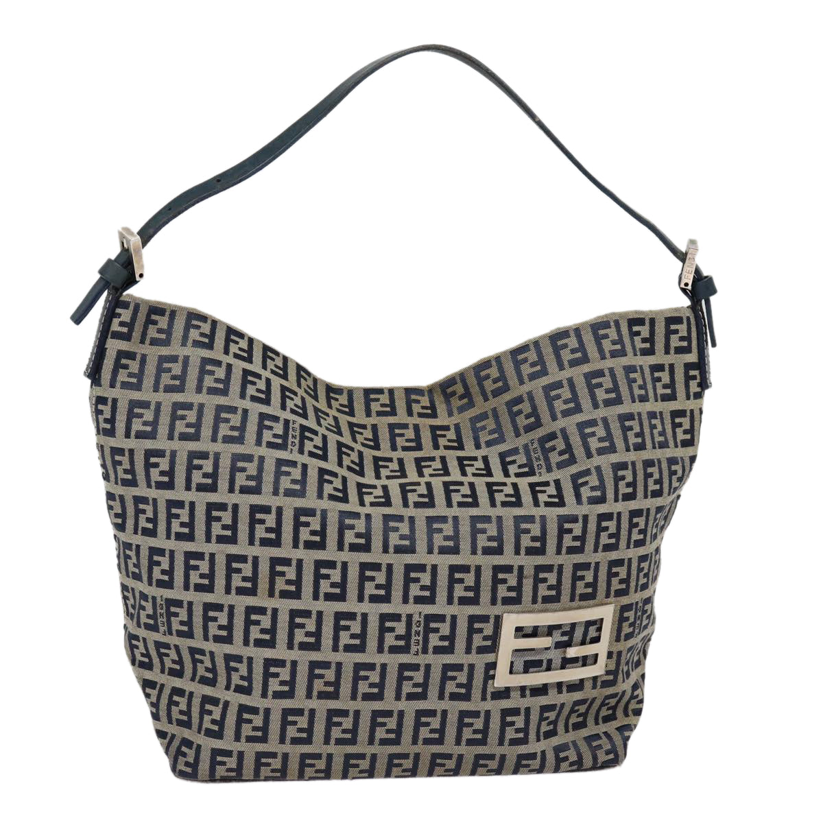 FENDI Zucchino Canvas Hand Bag Navy Silver ep5563