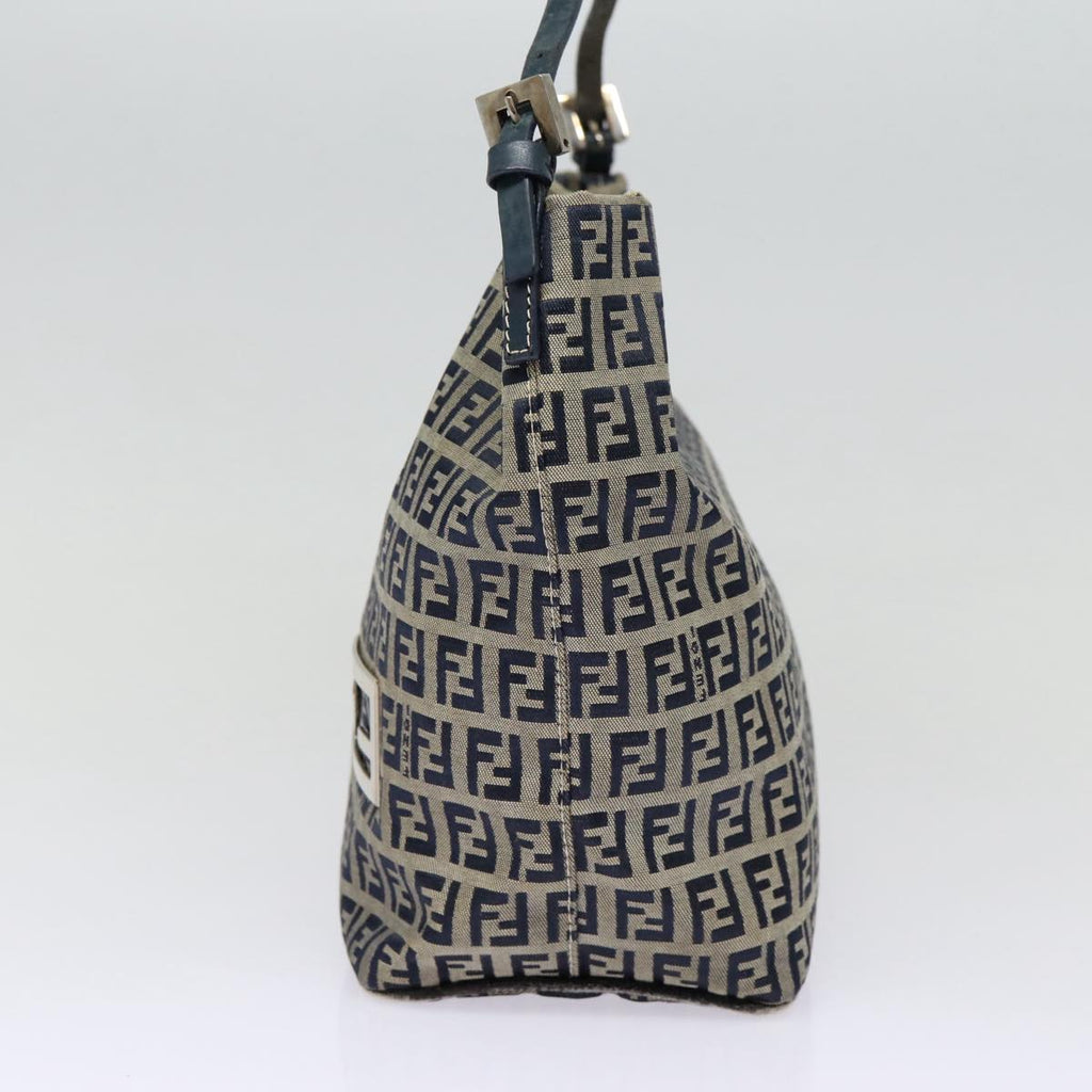 FENDI Zucchino Canvas Hand Bag Navy Silver ep5563
