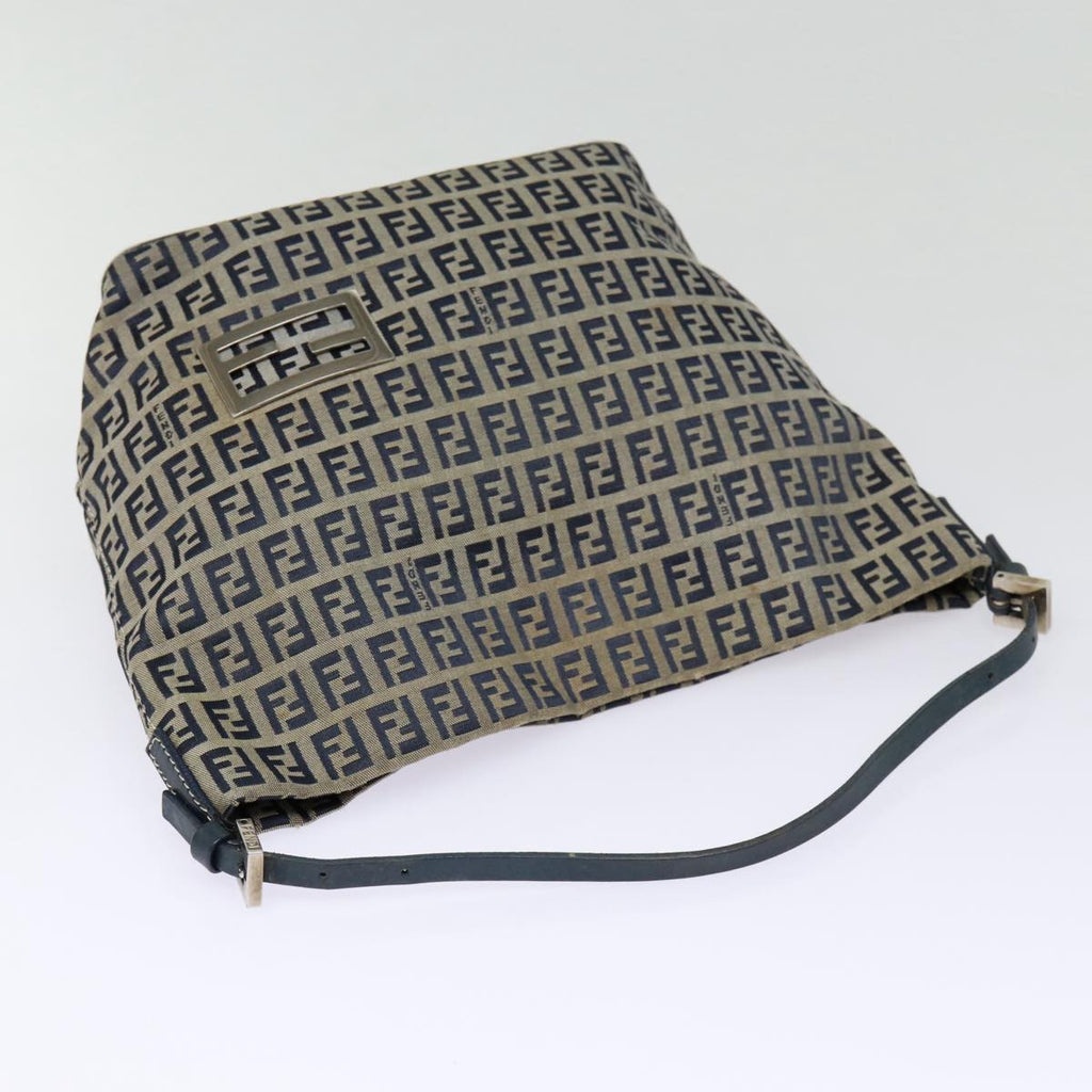 FENDI Zucchino Canvas Hand Bag Navy Silver ep5563
