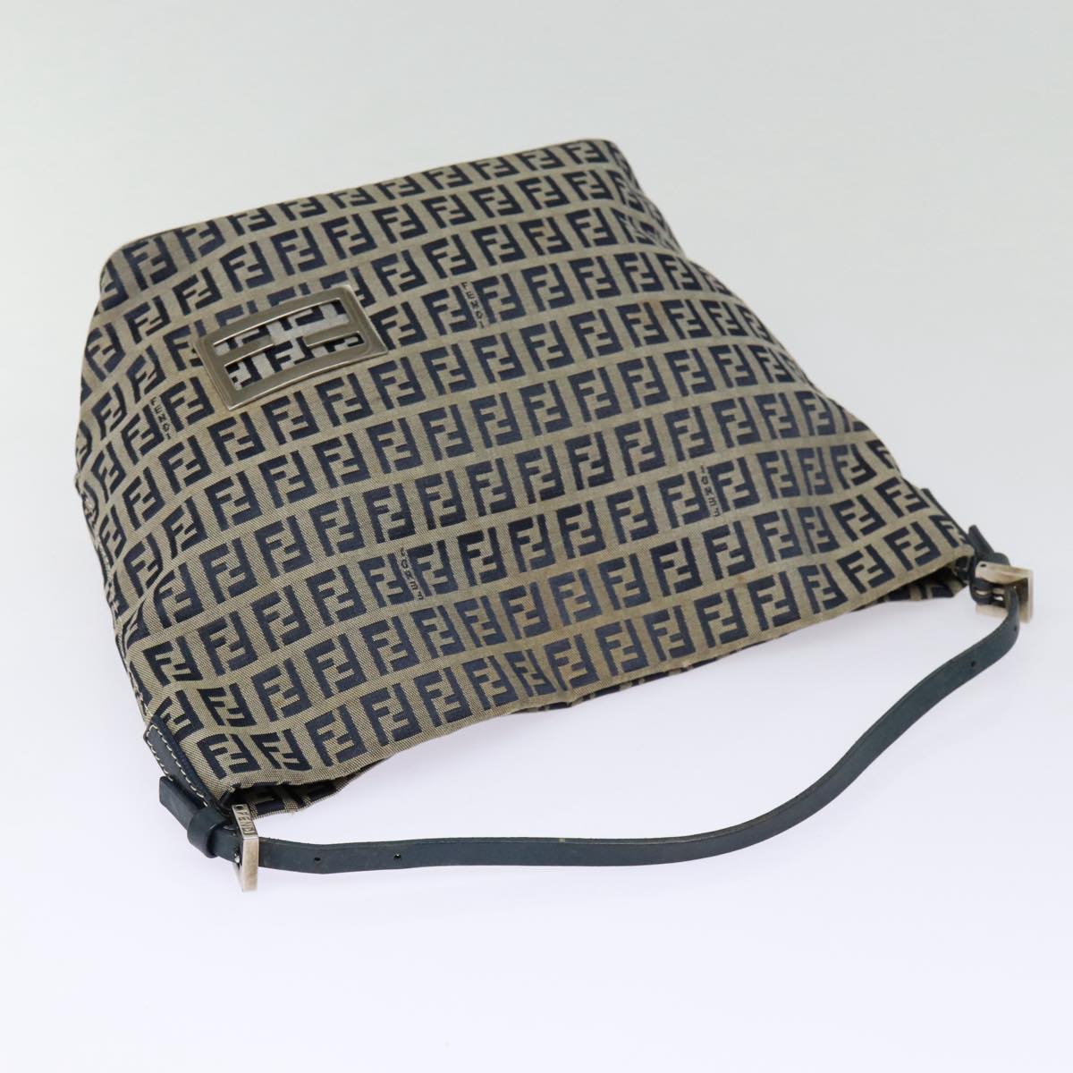 FENDI Zucchino Canvas Hand Bag Navy Silver ep5563