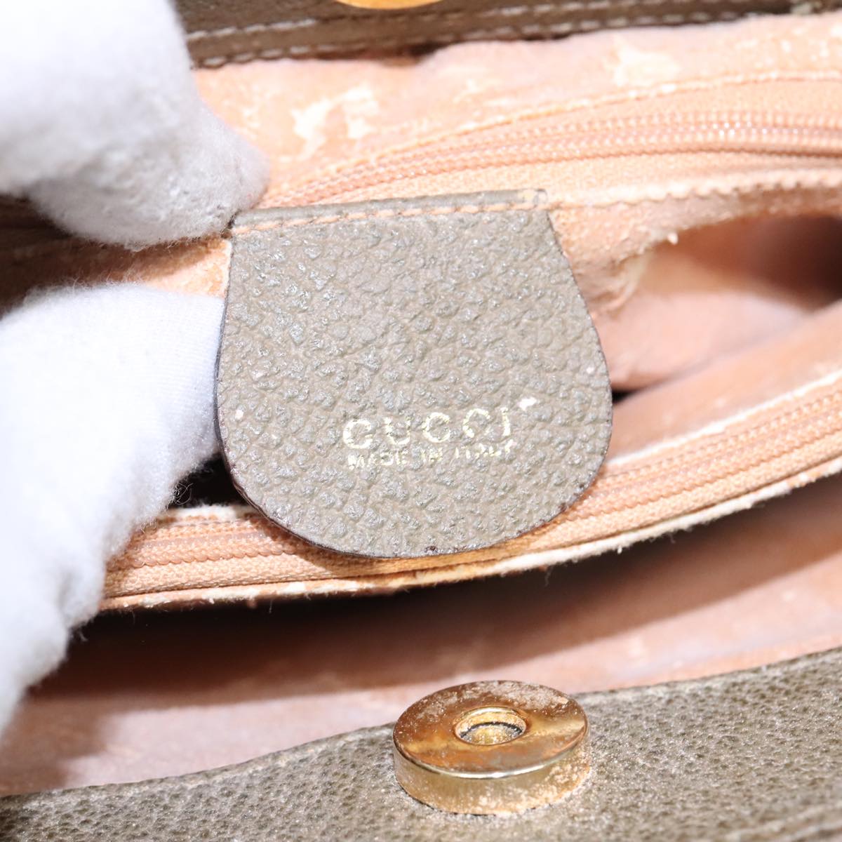 GUCCI Bamboo Hand Bag Suede Khaki Gold 002 1186 0259 ep5568