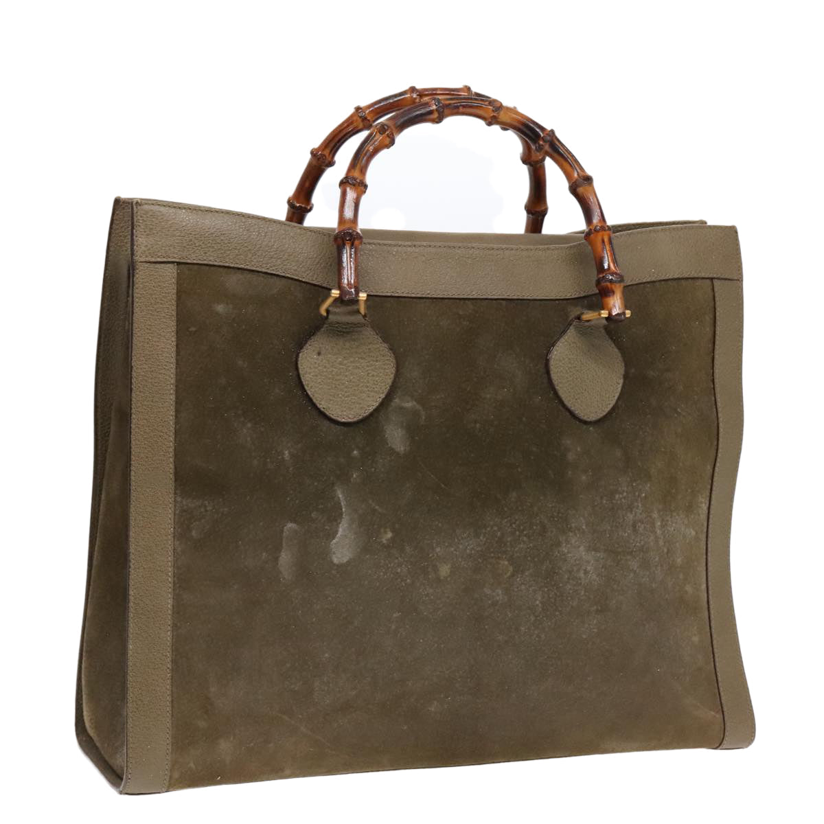 GUCCI Bamboo Hand Bag Suede Khaki Gold 002 1186 0259 ep5568