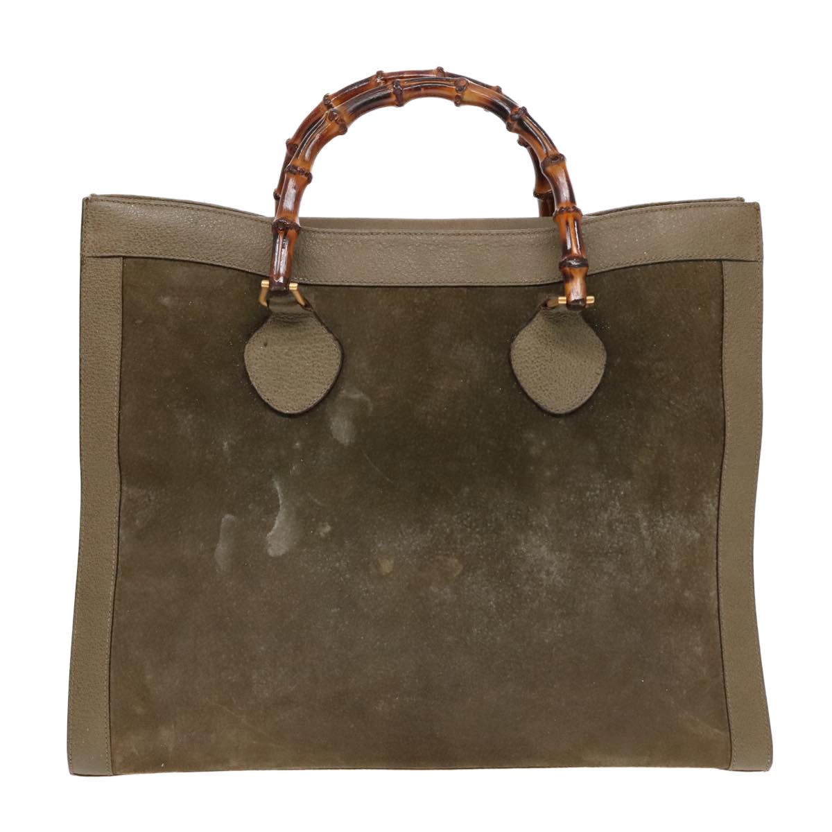 GUCCI Bamboo Hand Bag Suede Khaki Gold 002 1186 0259 ep5568