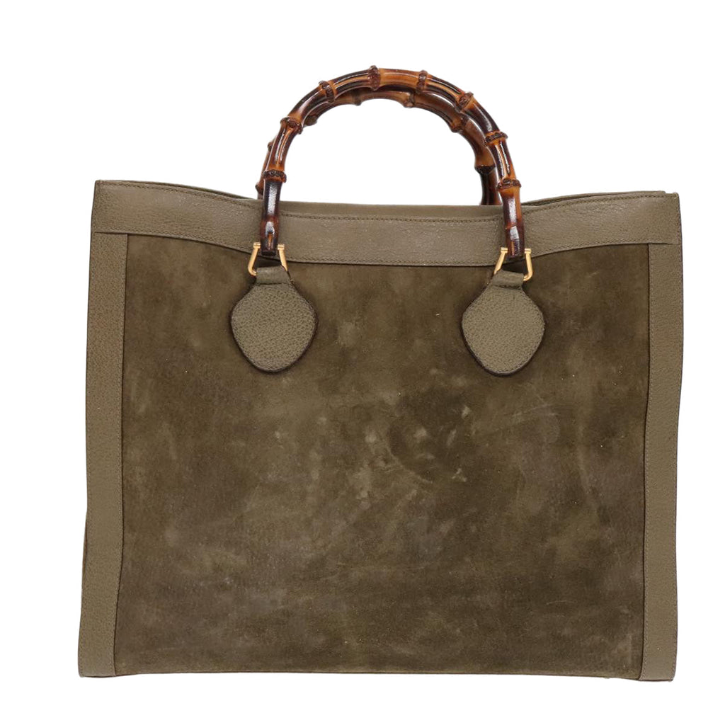 GUCCI Bamboo Hand Bag Suede Khaki Gold 002 1186 0259 ep5568