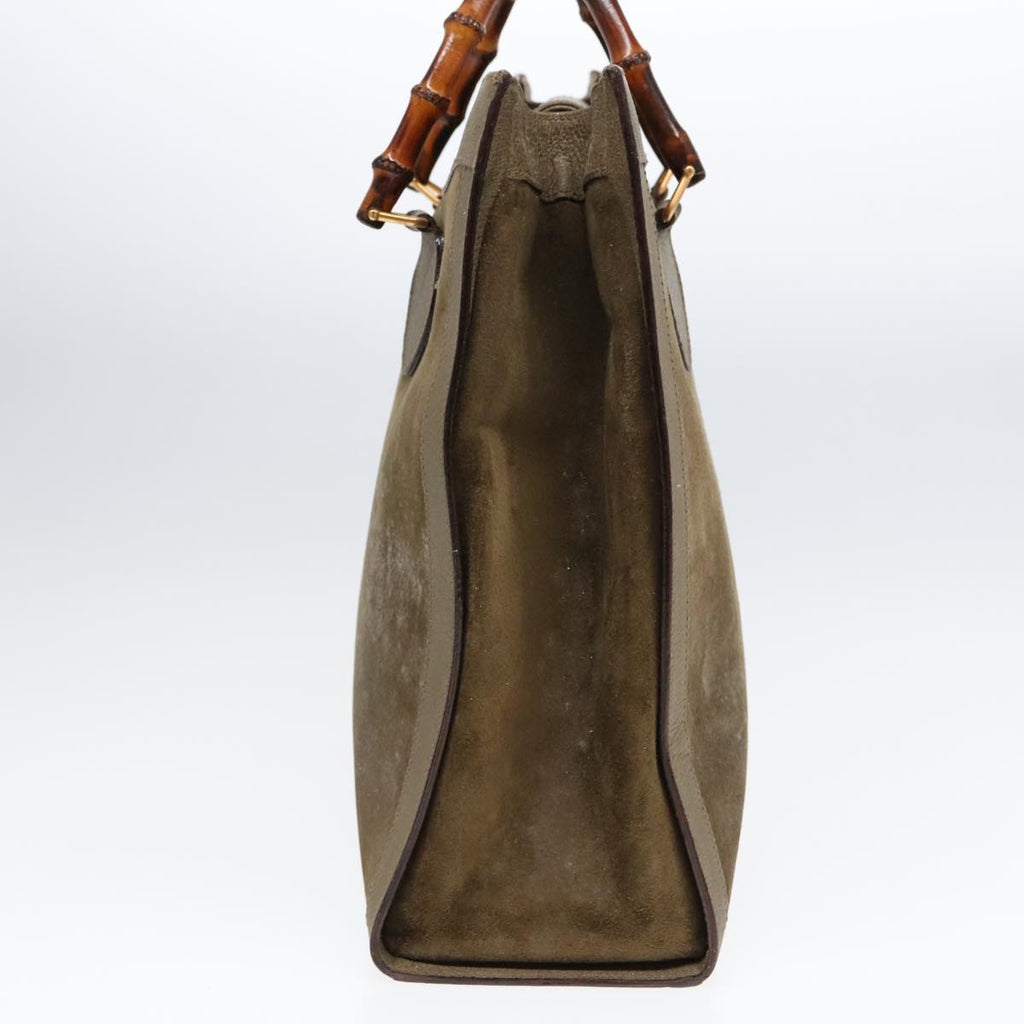 GUCCI Bamboo Hand Bag Suede Khaki Gold 002 1186 0259 ep5568