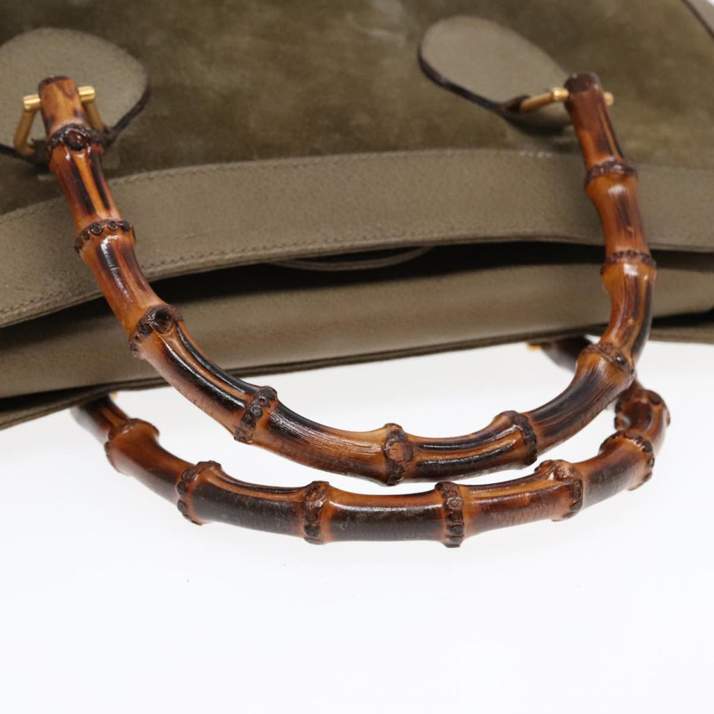 GUCCI Bamboo Hand Bag Suede Khaki Gold 002 1186 0259 ep5568