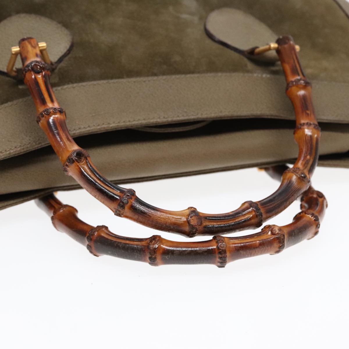 GUCCI Bamboo Hand Bag Suede Khaki Gold 002 1186 0259 ep5568