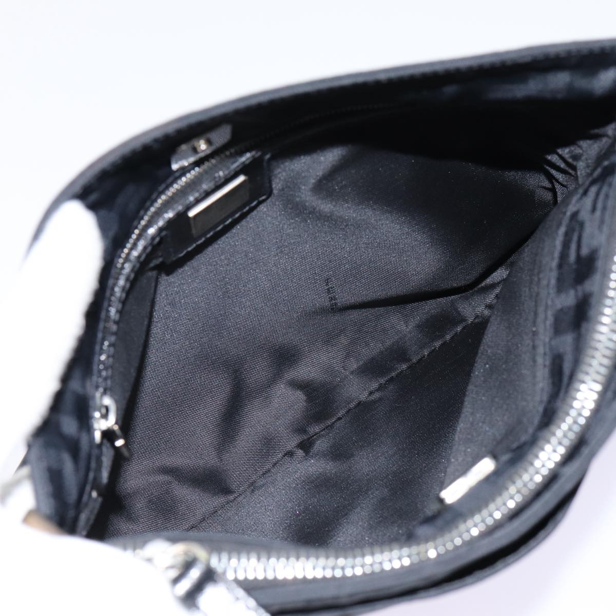 FENDI Zucca Canvas Shoulder Bag Black Silver ep5578