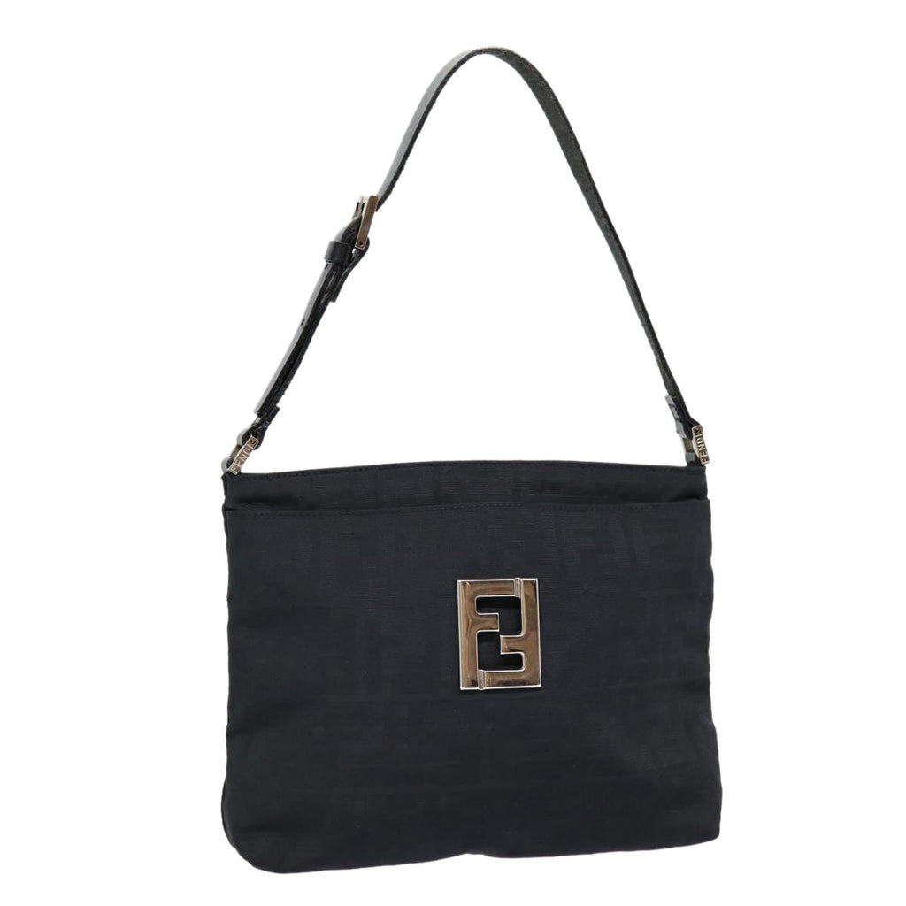 FENDI Zucca Canvas Shoulder Bag Black Silver ep5578