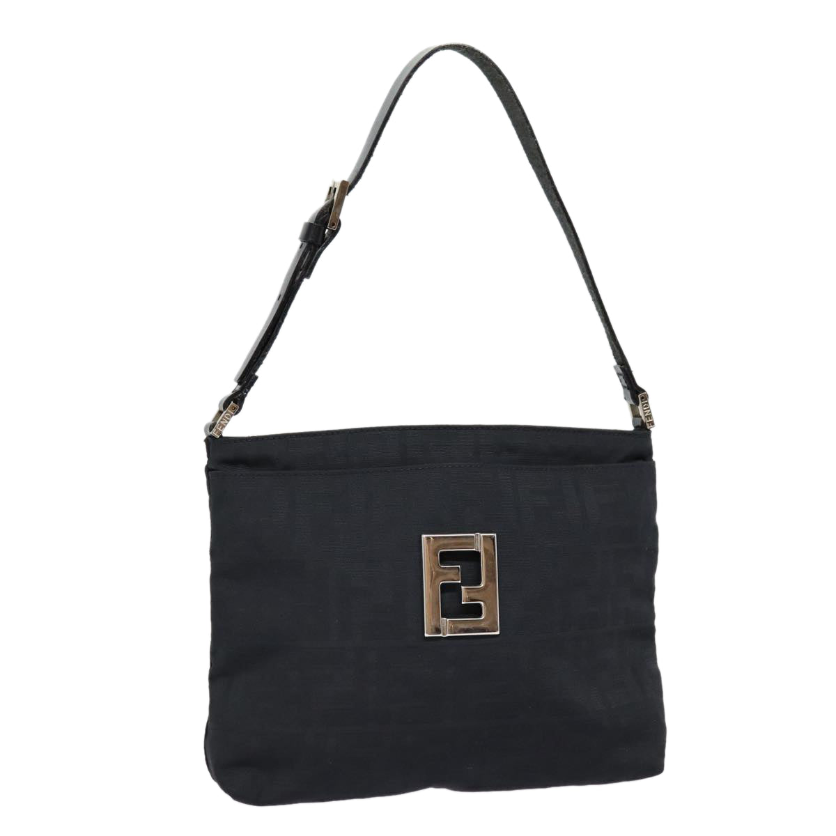FENDI Zucca Canvas Shoulder Bag Black Silver ep5578