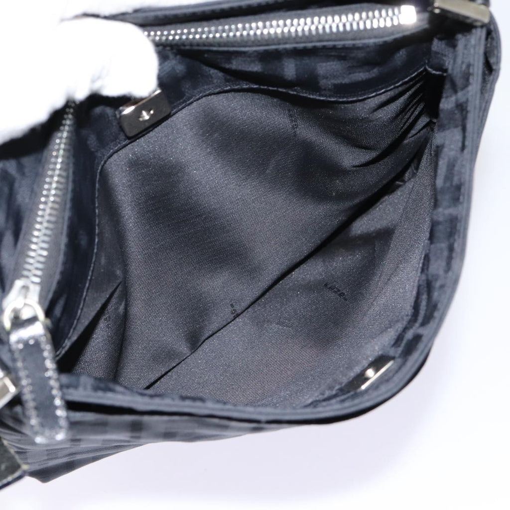 FENDI Zucca Canvas Shoulder Bag Black Silver ep5578