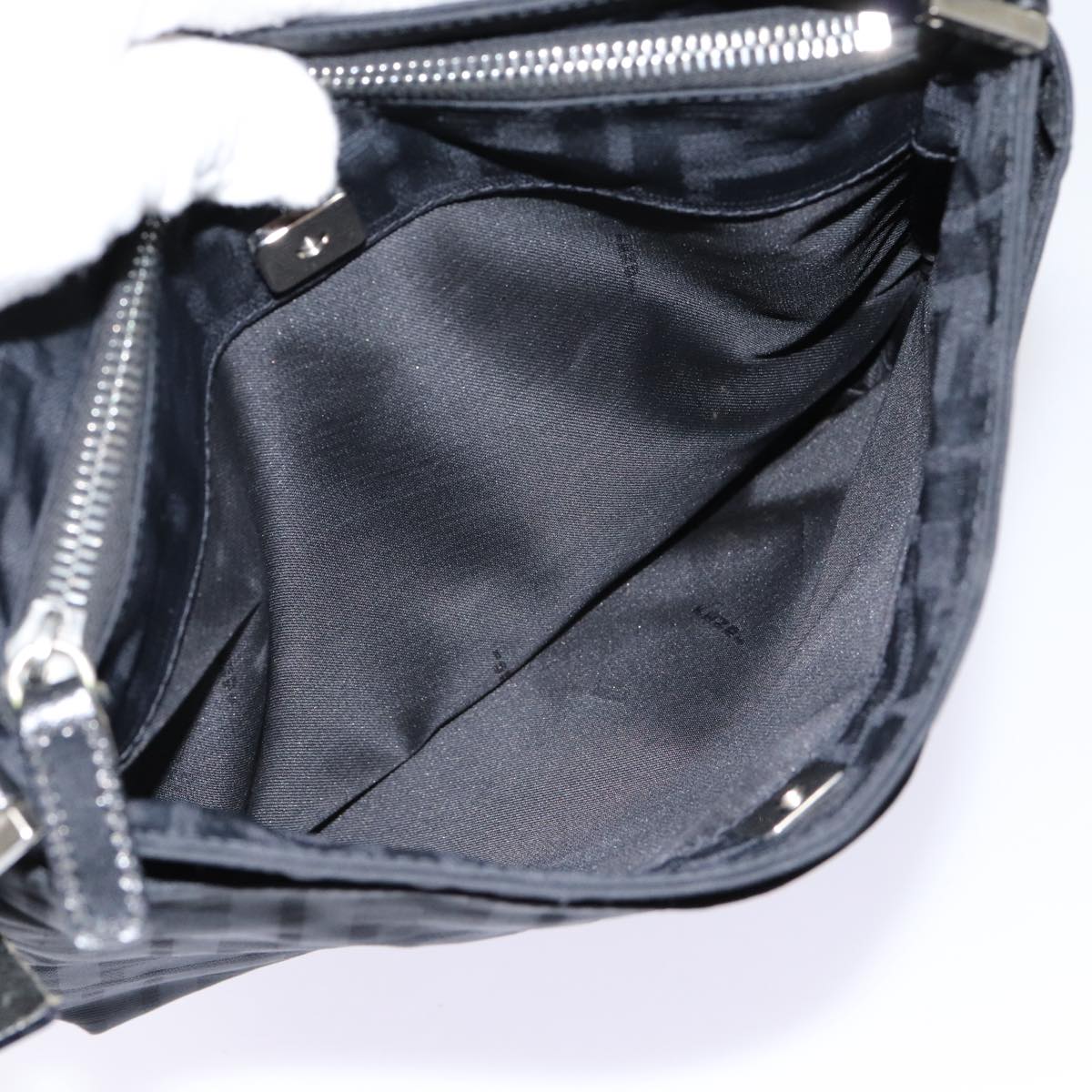 FENDI Zucca Canvas Shoulder Bag Black Silver ep5578