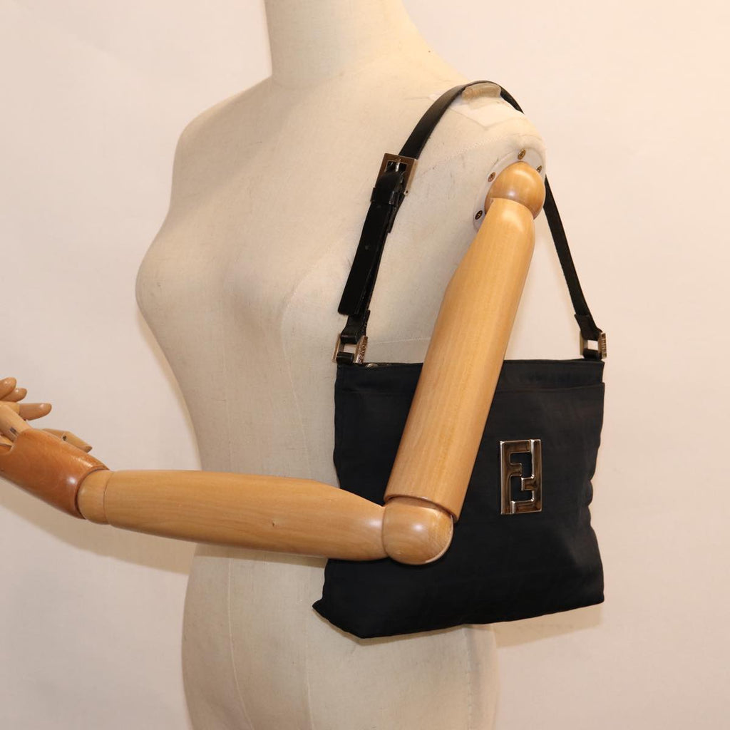 FENDI Zucca Canvas Shoulder Bag Black Silver ep5578
