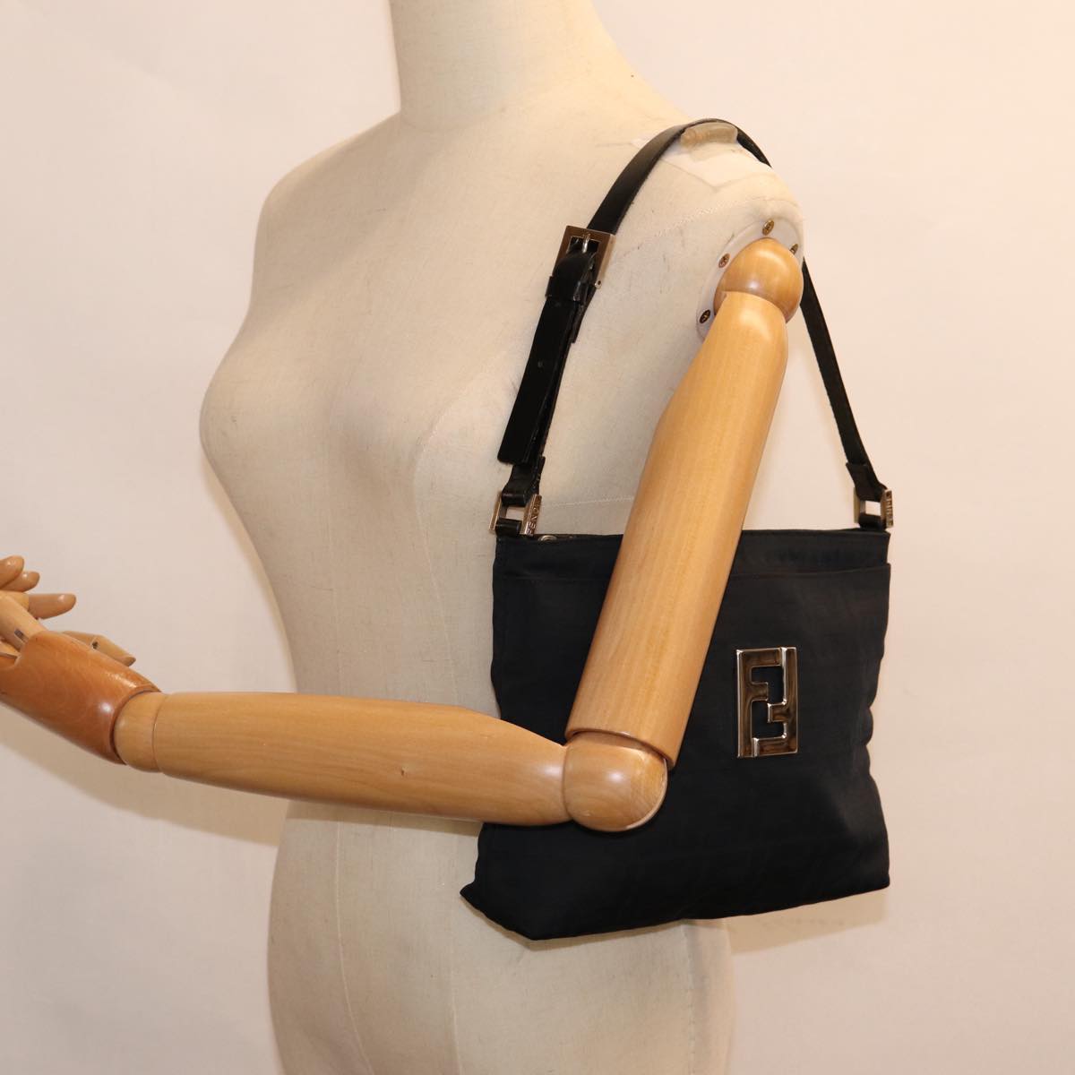 FENDI Zucca Canvas Shoulder Bag Black Silver ep5578