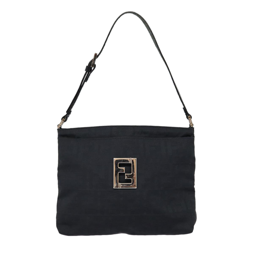 FENDI Zucca Canvas Shoulder Bag Black Silver ep5578
