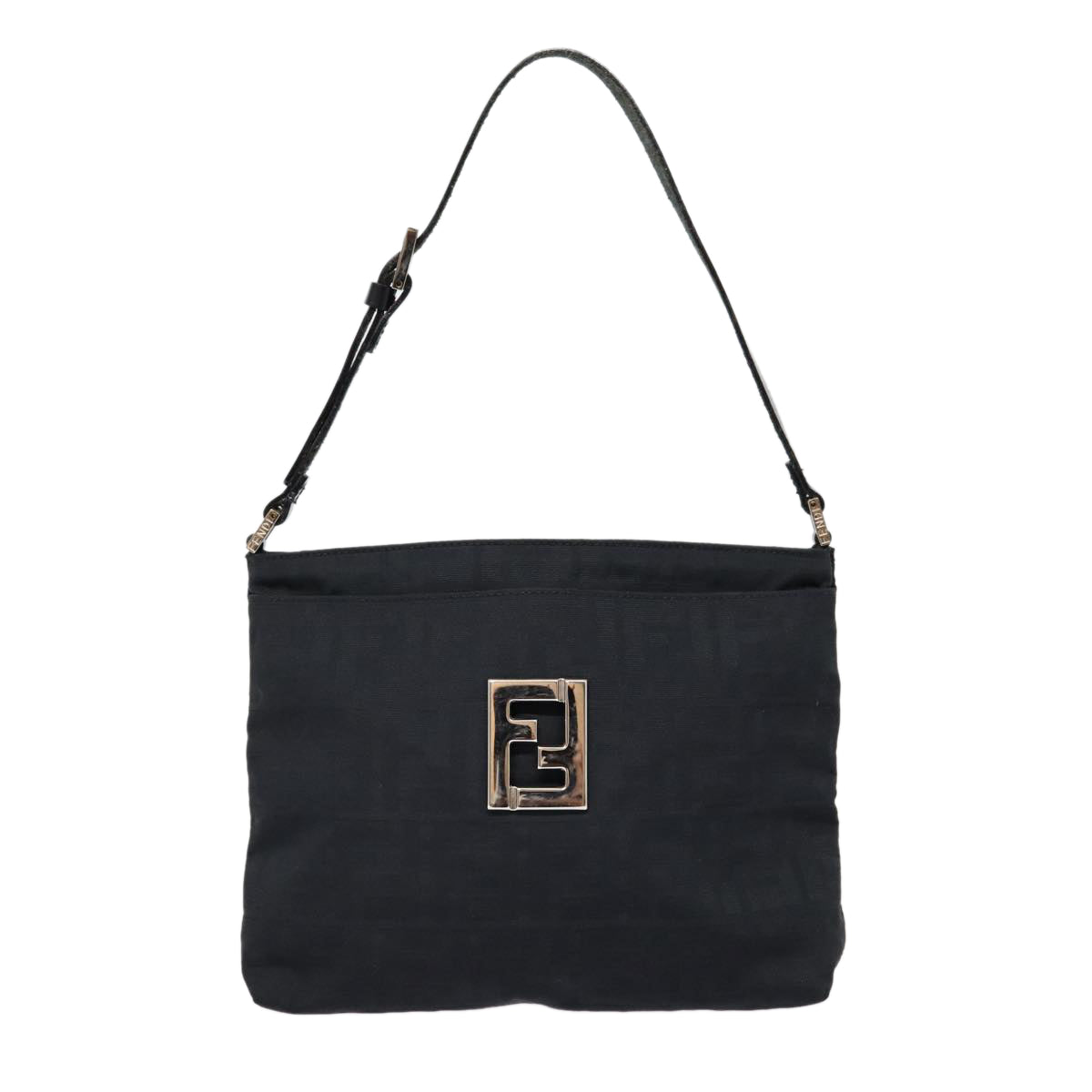 FENDI Zucca Canvas Shoulder Bag Black Silver ep5578