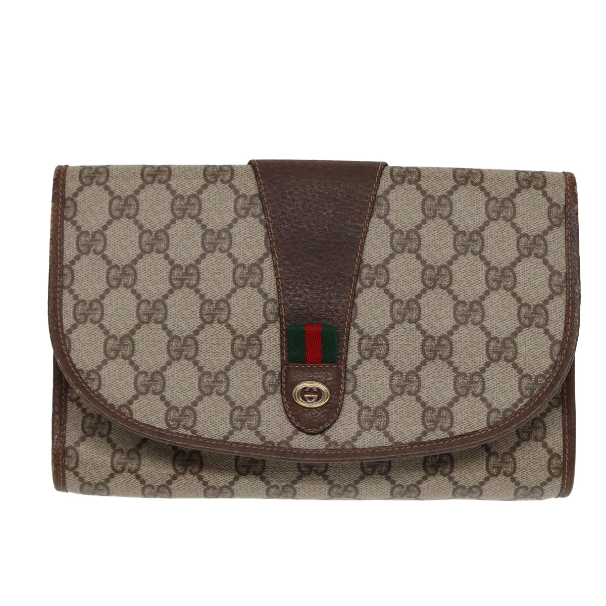 GUCCI GG Supreme Web Sherry Line Clutch Bag PVC Red Gold 156 01 030 ep5579