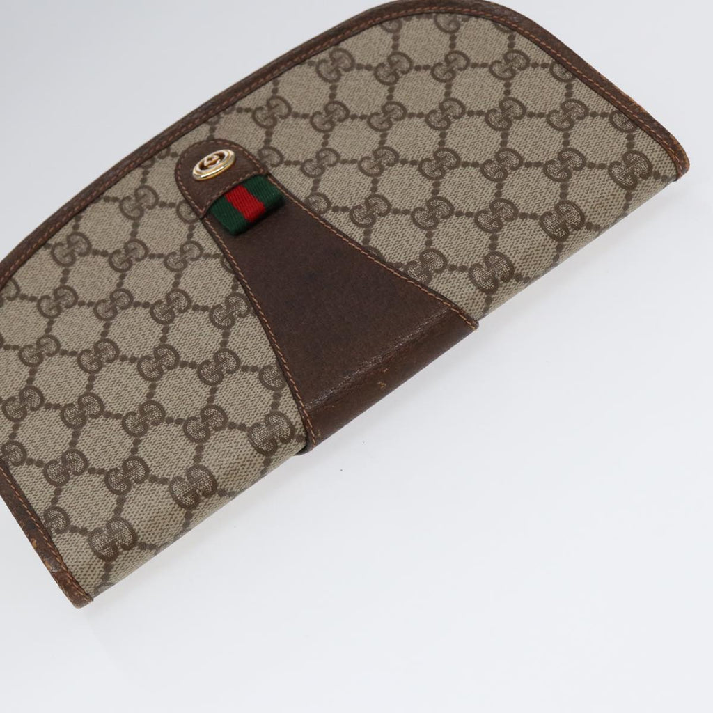 GUCCI GG Supreme Web Sherry Line Clutch Bag PVC Red Gold 156 01 030 ep5579