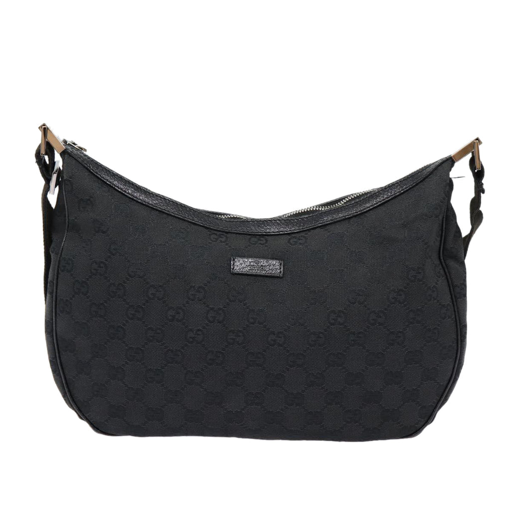 GUCCI GG Canvas Shoulder Bag Black Silver 122790 ep5580