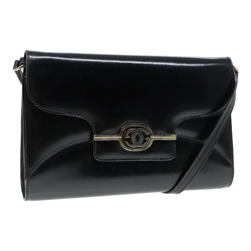 GUCCI Shoulder Bag Leather Black Gold ep5586