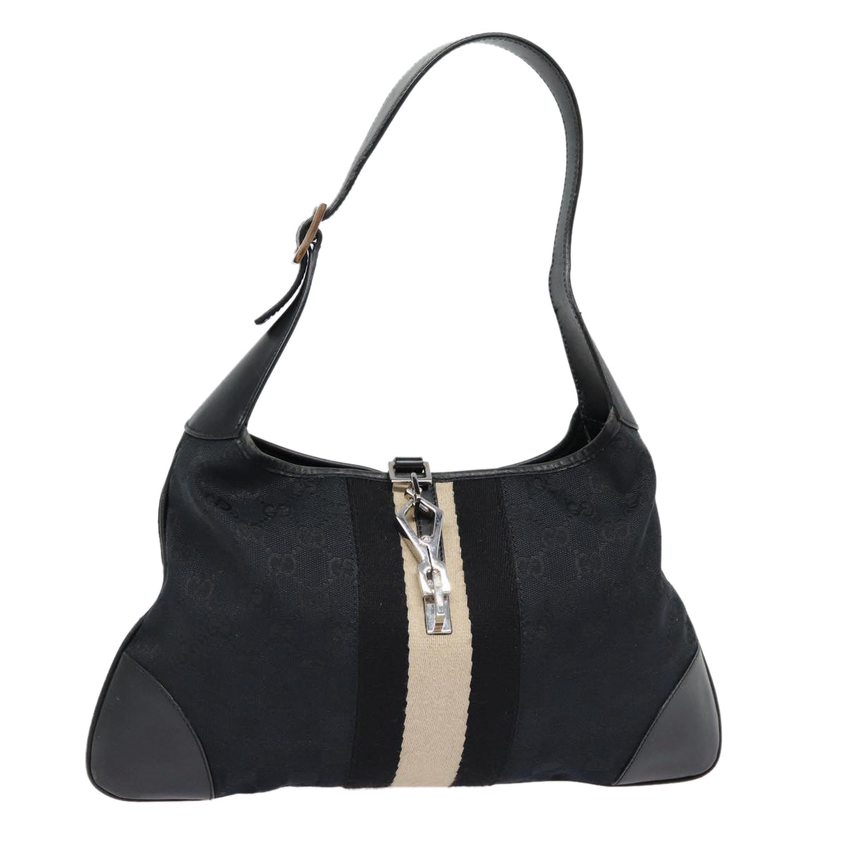 GUCCI GG Canvas Sherry Line Hand Bag Black Silver 001 4057 ep5588