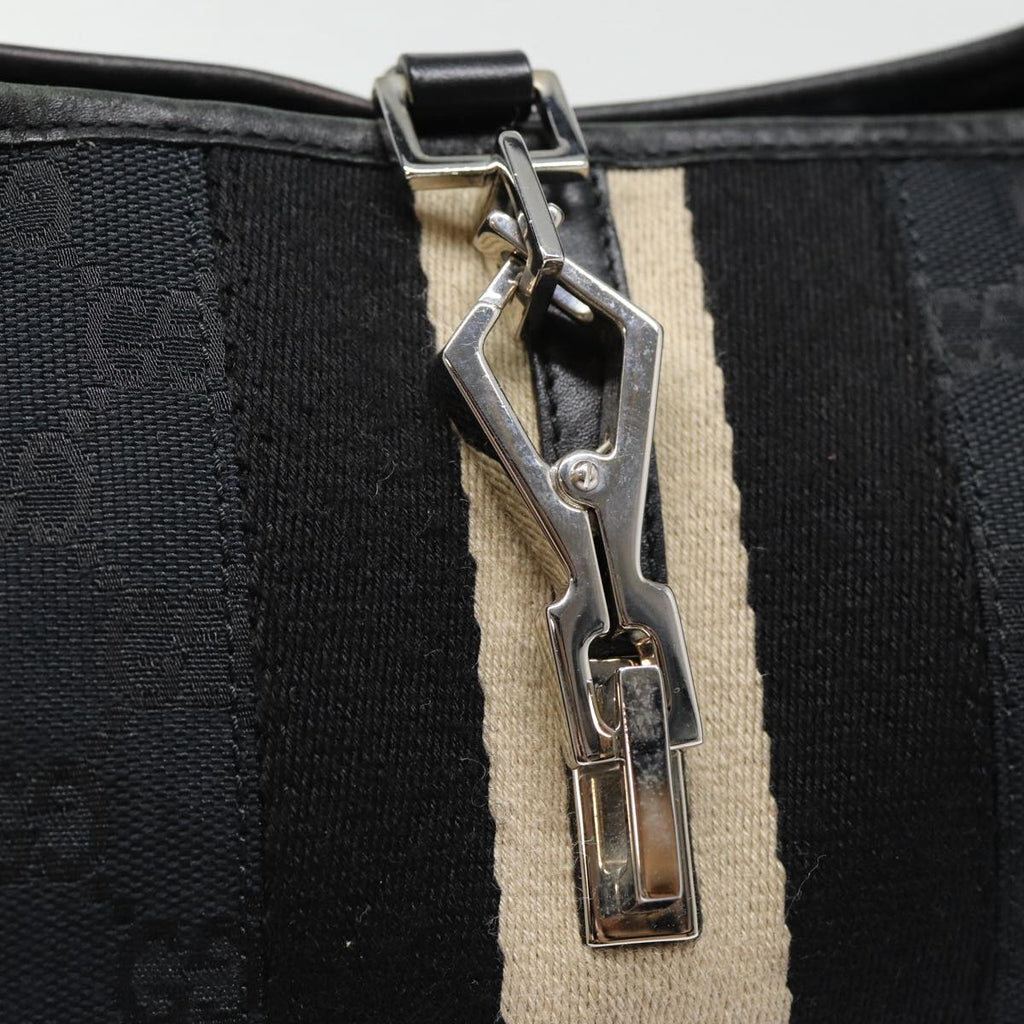 GUCCI GG Canvas Sherry Line Hand Bag Black Silver 001 4057 ep5588