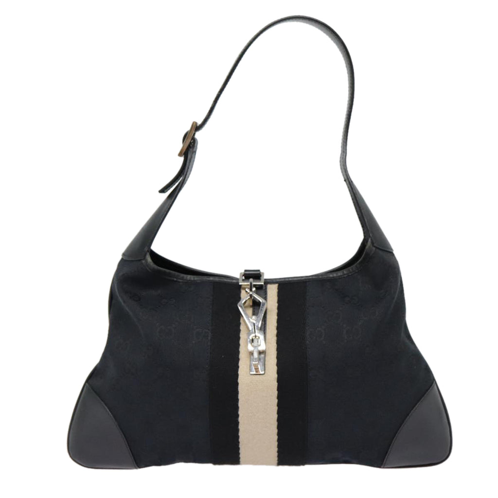 GUCCI GG Canvas Sherry Line Hand Bag Black Silver 001 4057 ep5588