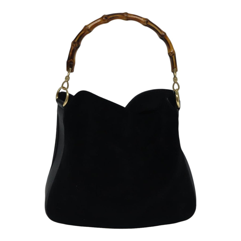GUCCI Bamboo Hand Bag Suede Black Gold 001 2113 1638 ep5589