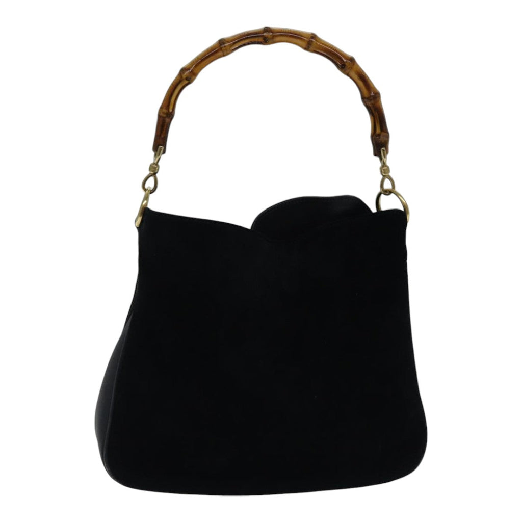 GUCCI Bamboo Hand Bag Suede Black Gold 001 2113 1638 ep5589