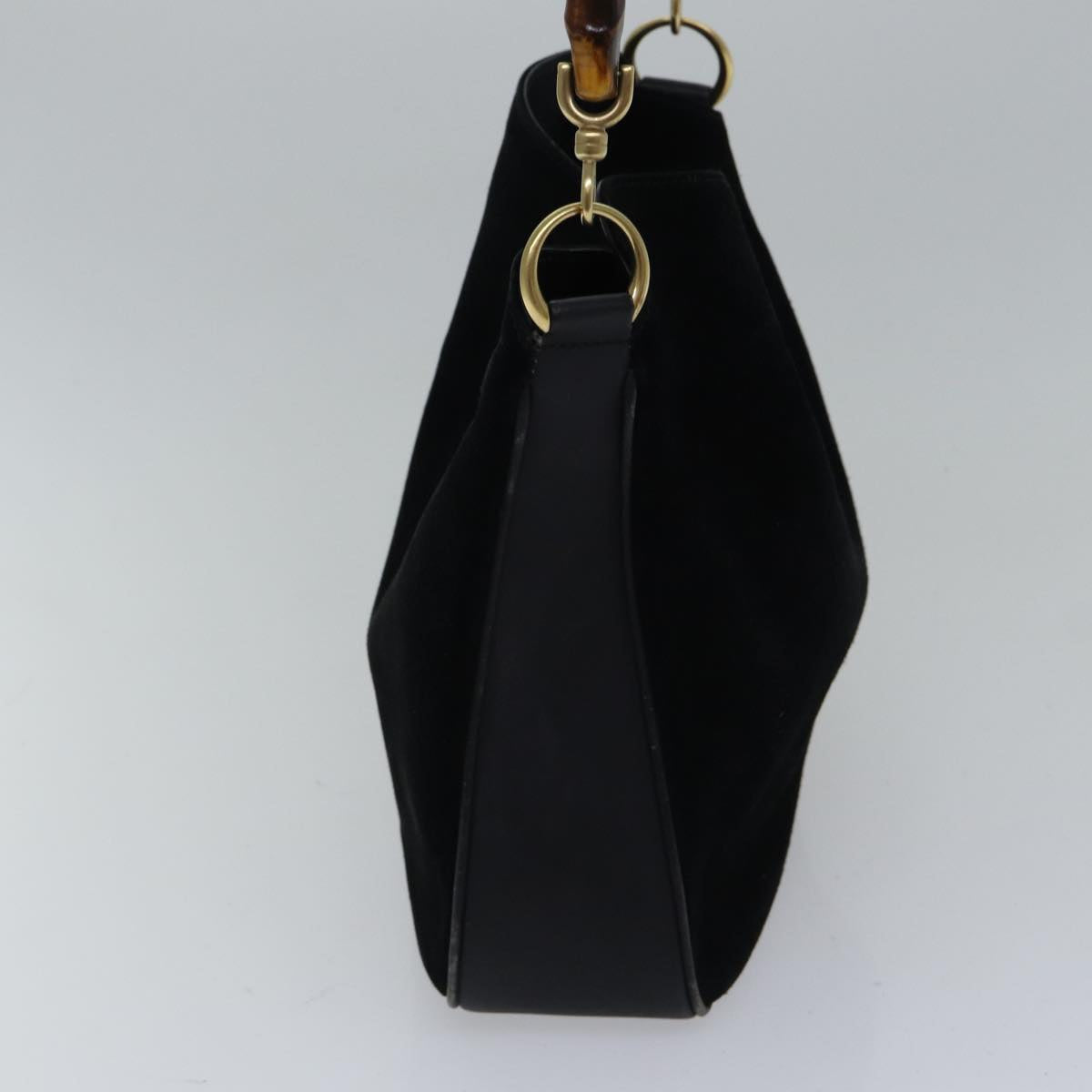 GUCCI Bamboo Hand Bag Suede Black Gold 001 2113 1638 ep5589