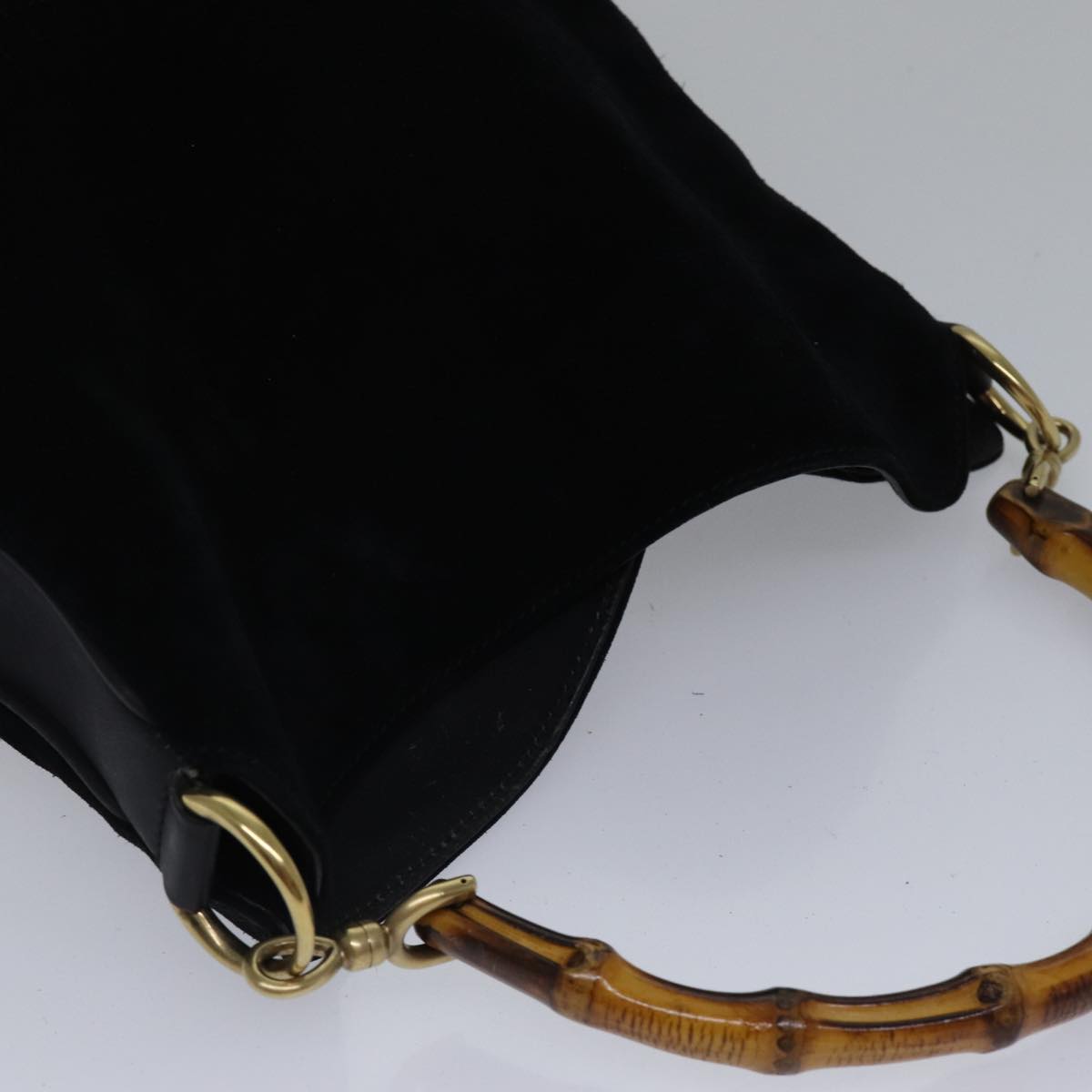 GUCCI Bamboo Hand Bag Suede Black Gold 001 2113 1638 ep5589