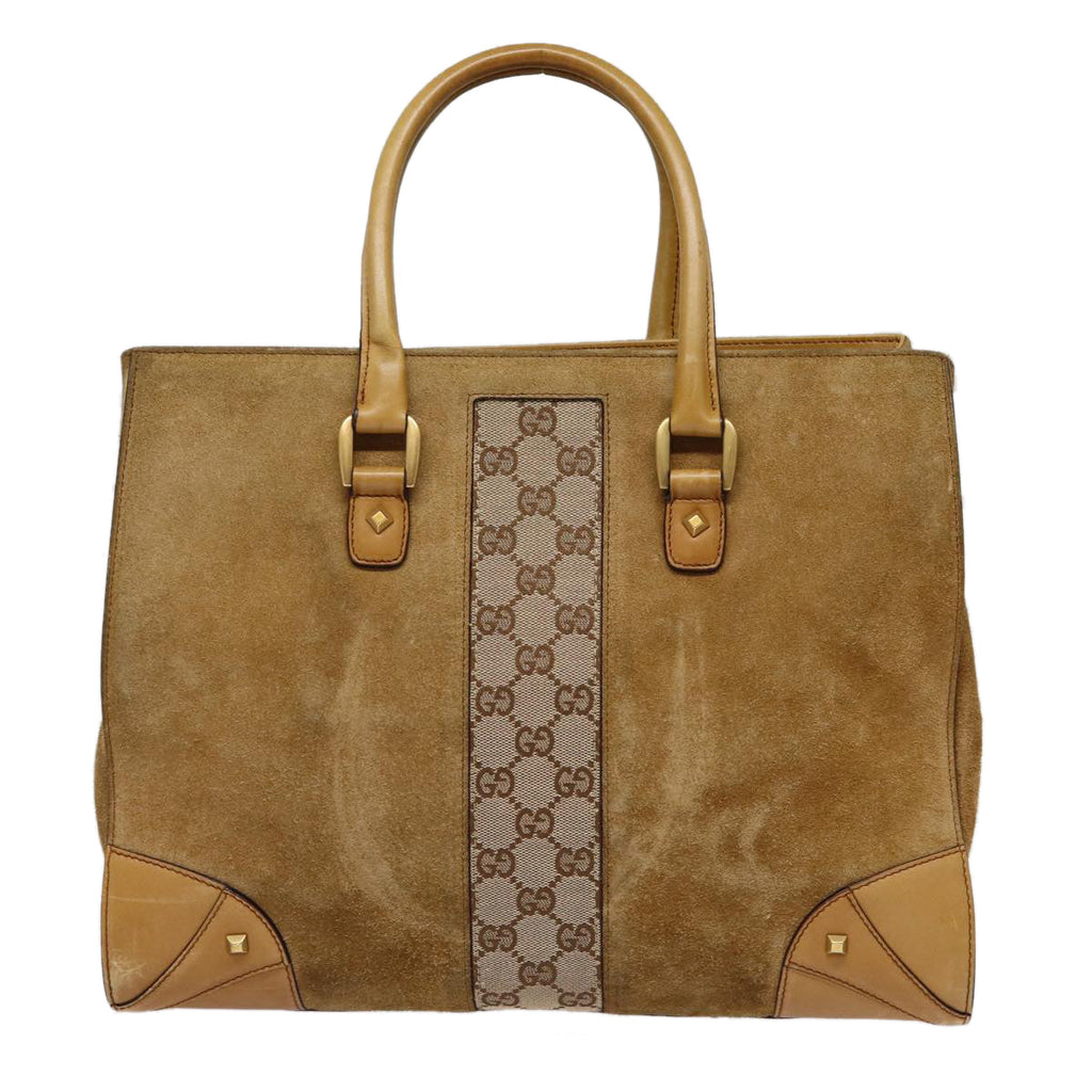 GUCCI GG Canvas Hand Bag Suede Canvas Beige 120897 ep5591