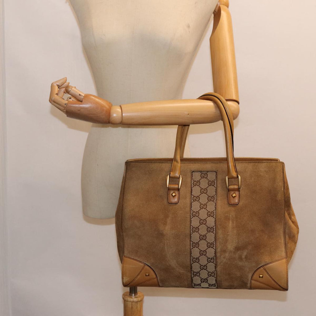 GUCCI GG Canvas Hand Bag Suede Canvas Beige 120897 ep5591