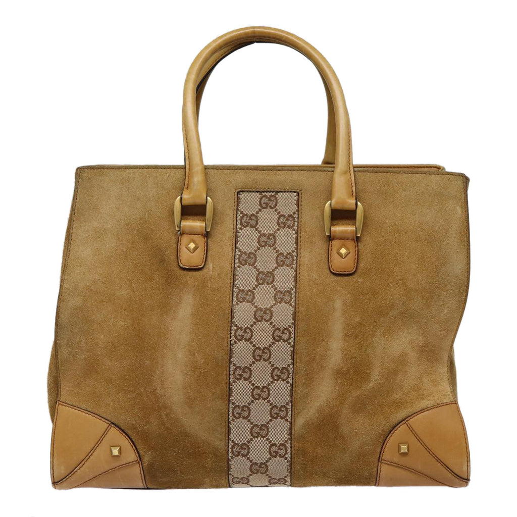 GUCCI GG Canvas Hand Bag Suede Canvas Beige 120897 ep5591