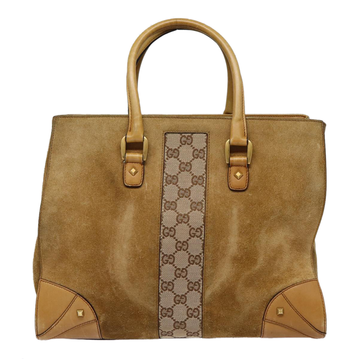 GUCCI GG Canvas Hand Bag Suede Canvas Beige 120897 ep5591