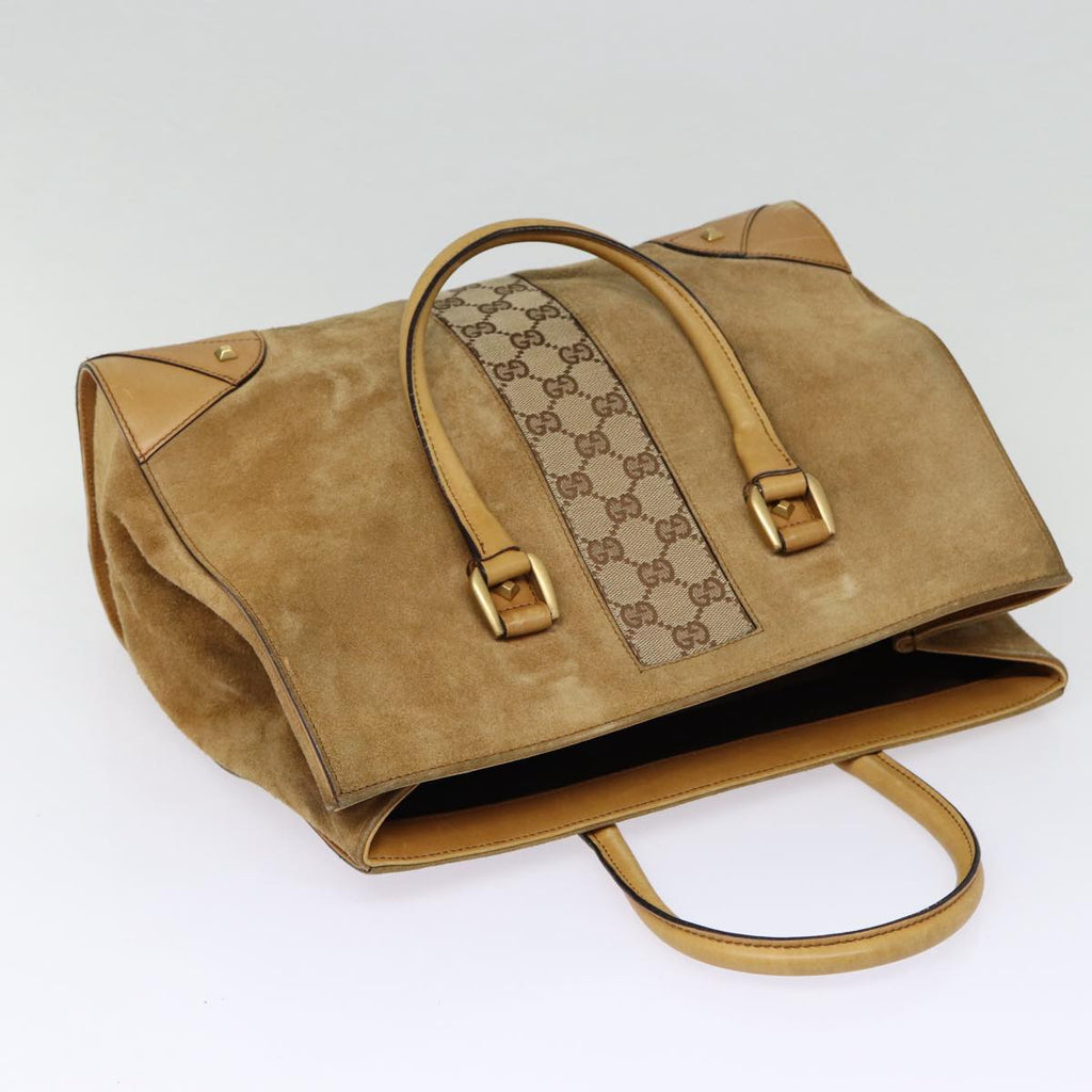 GUCCI GG Canvas Hand Bag Suede Canvas Beige 120897 ep5591