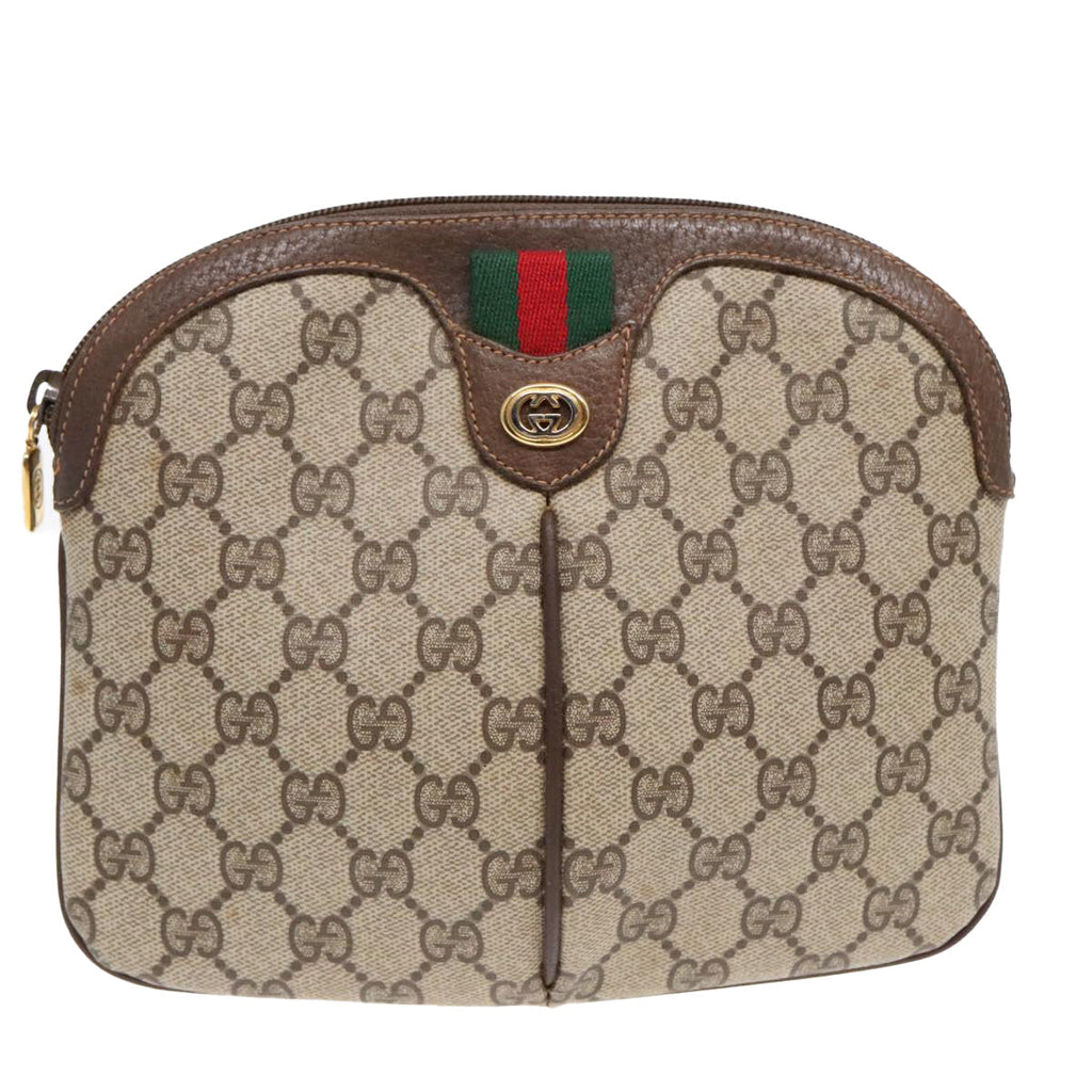 GUCCI GG Supreme Web Sherry Line Shoulder Bag PVC Beige Gold ep5594