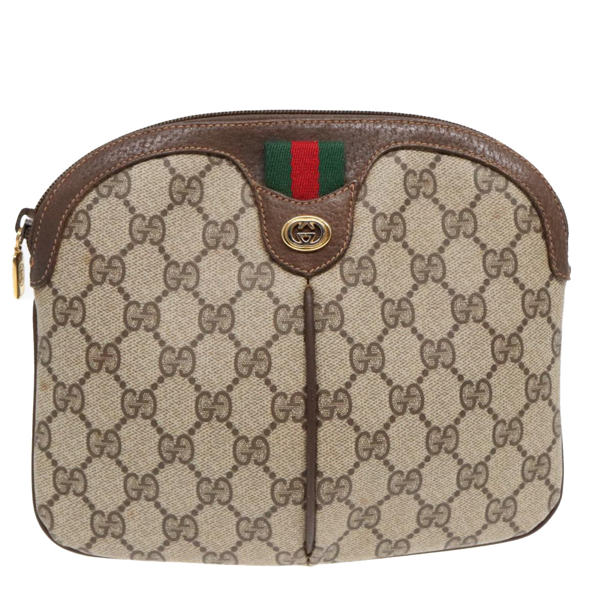 GUCCI GG Supreme Web Sherry Line Shoulder Bag PVC Beige Gold ep5594