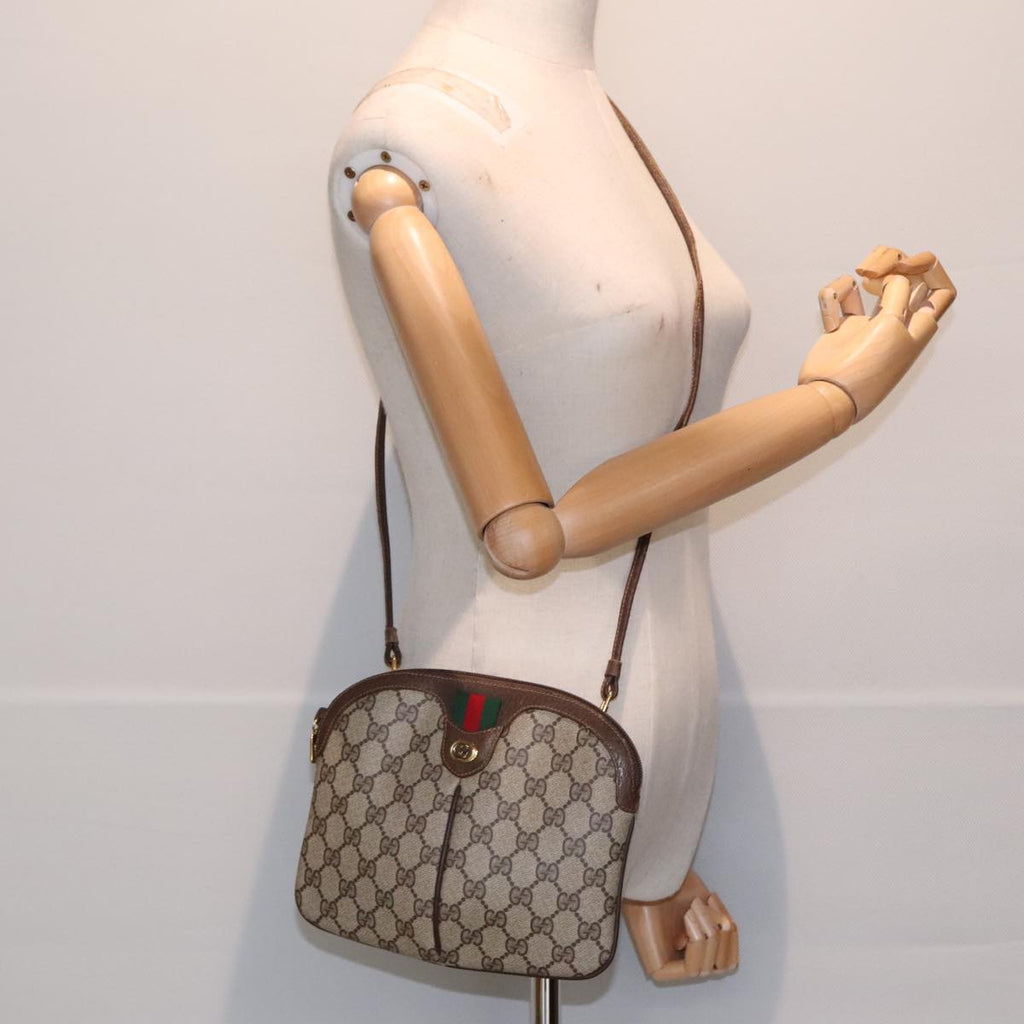GUCCI GG Supreme Web Sherry Line Shoulder Bag PVC Beige Gold ep5594