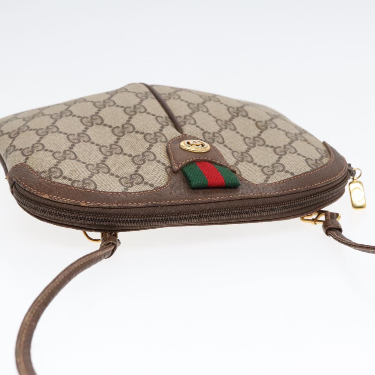 GUCCI GG Supreme Web Sherry Line Shoulder Bag PVC Beige Gold ep5594