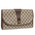 GUCCI GG Supreme Web Sherry Line Clutch Bag PVC Beige Gold ep5597