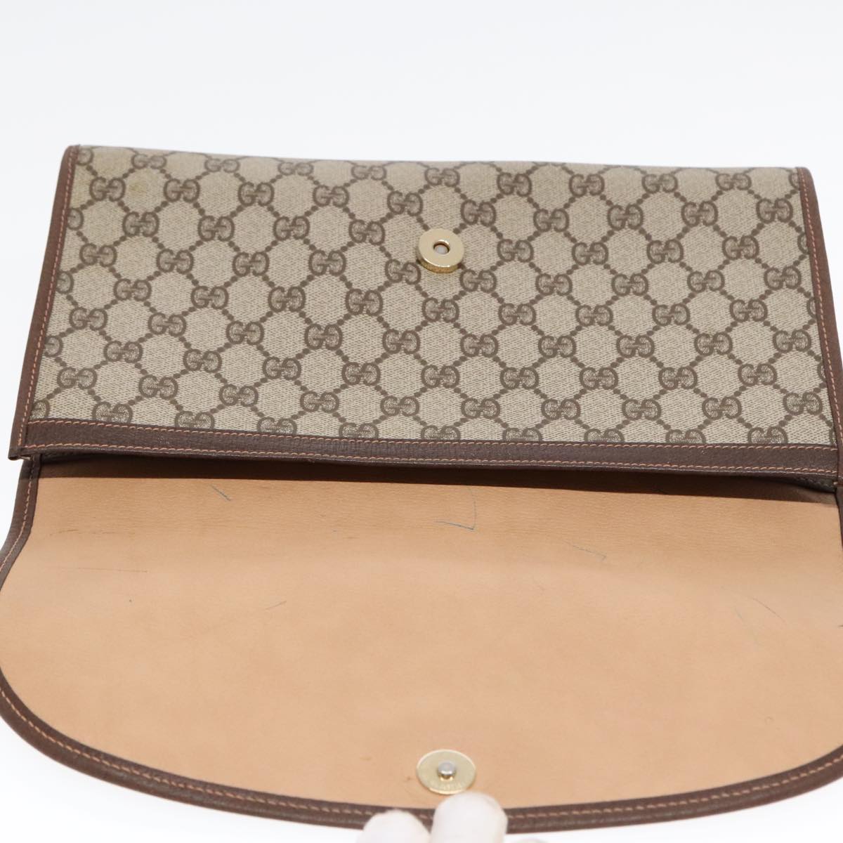 GUCCI GG Supreme Web Sherry Line Clutch Bag PVC Beige Gold ep5597