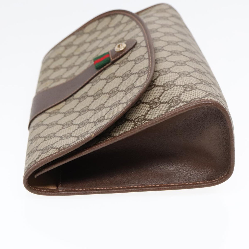 GUCCI GG Supreme Web Sherry Line Clutch Bag PVC Beige Gold ep5597