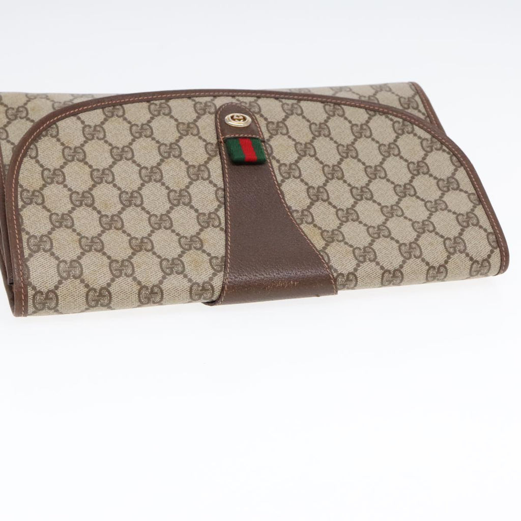GUCCI GG Supreme Web Sherry Line Clutch Bag PVC Beige Gold ep5597