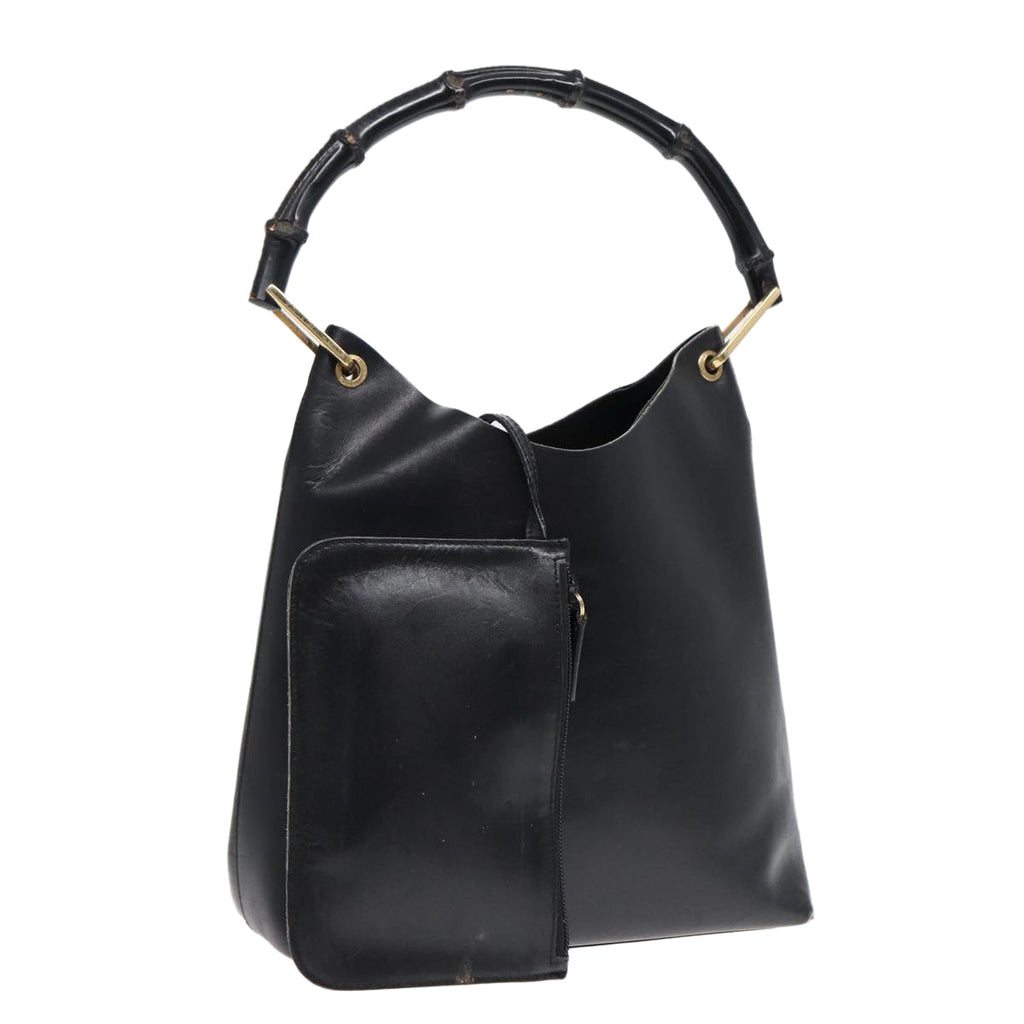 GUCCI Bamboo Shoulder Bag Leather Black Gold 001 1553 1880 ep5598