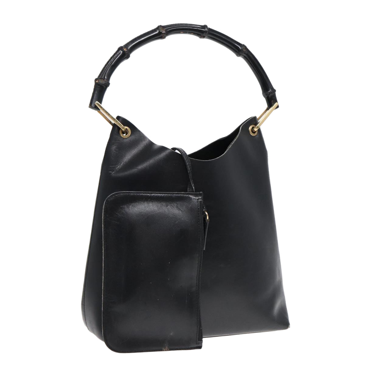 GUCCI Bamboo Shoulder Bag Leather Black Gold 001 1553 1880 ep5598