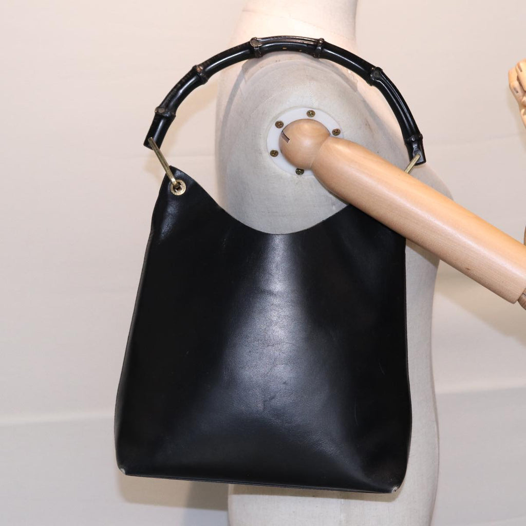 GUCCI Bamboo Shoulder Bag Leather Black Gold 001 1553 1880 ep5598