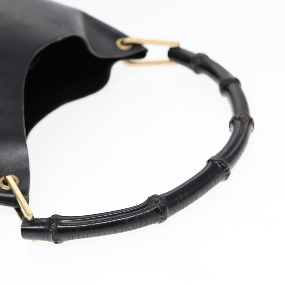 GUCCI Bamboo Shoulder Bag Leather Black Gold 001 1553 1880 ep5598