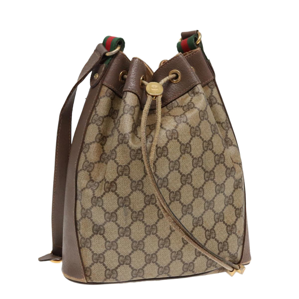 GUCCI GG Supreme Web Sherry Line Shoulder Bag PVC Beige Gold ep5600